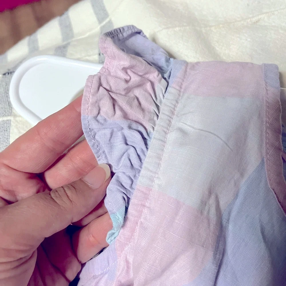Cotton Candy Plaid Tie Waist Romper by Ruffle Butts, 6Y